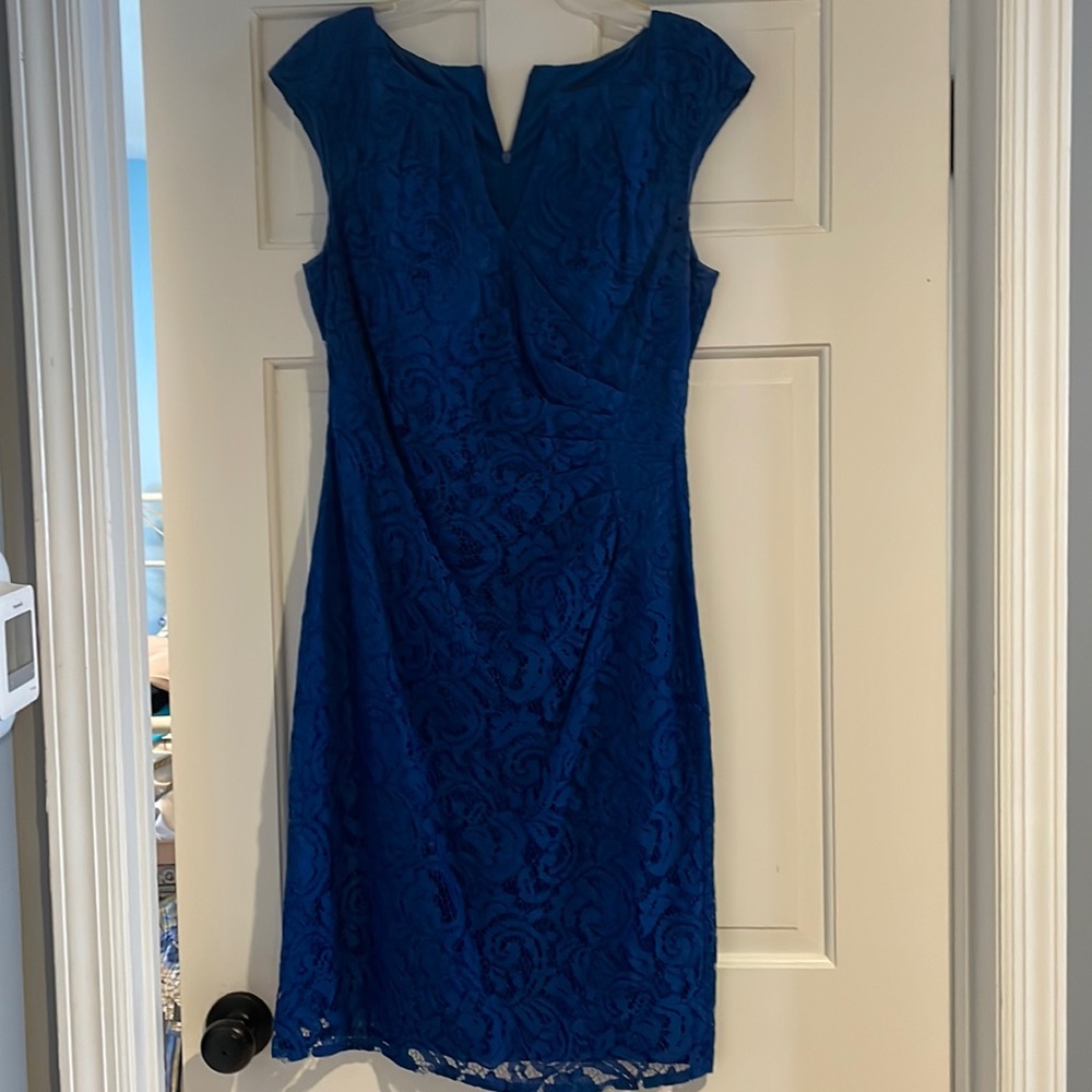 Lacey deep blue size 8 dress with cute neckline
